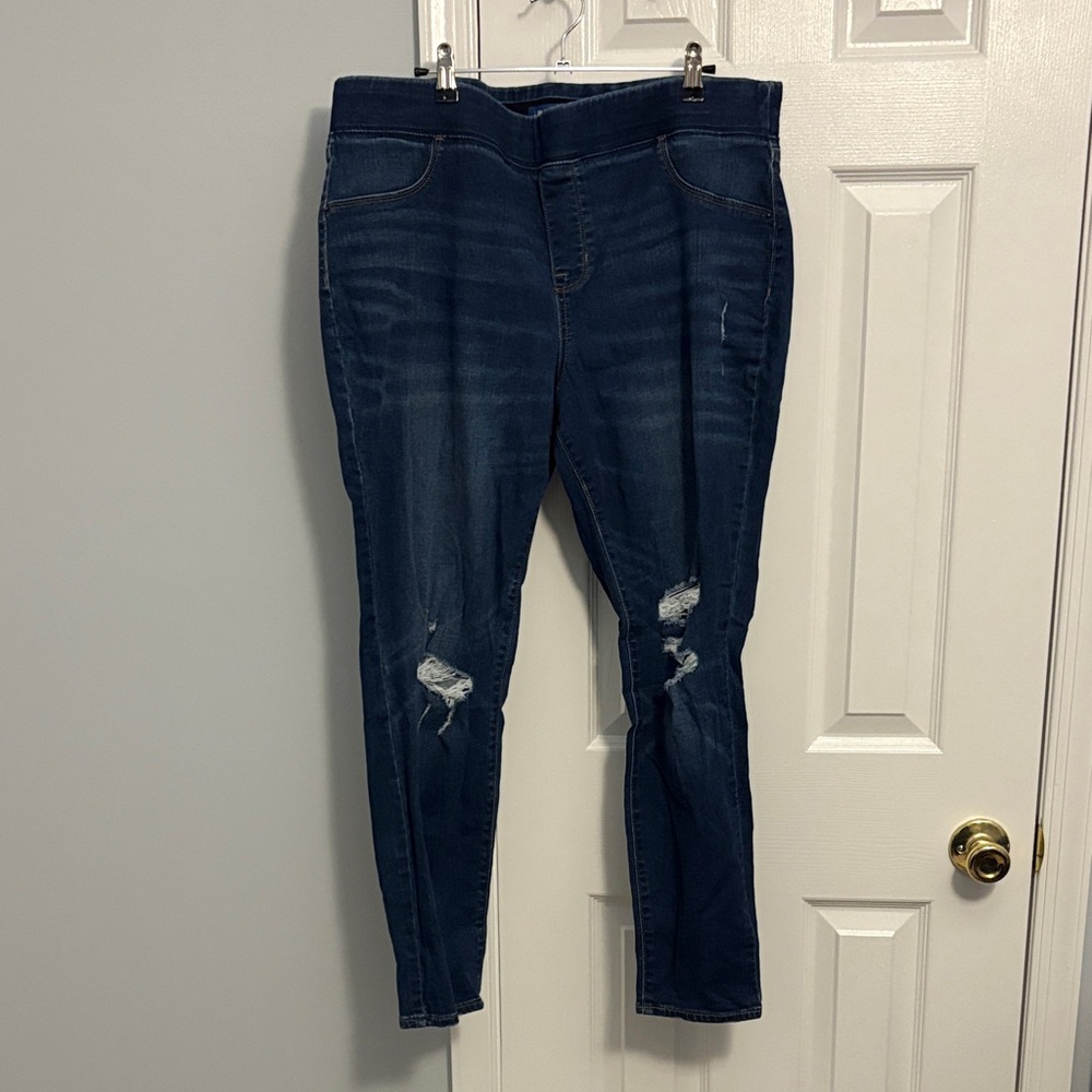 Old Navy Rockstar Mid Rise Distressed Skinny Pull On Jegging Blue Jean 18 Petite